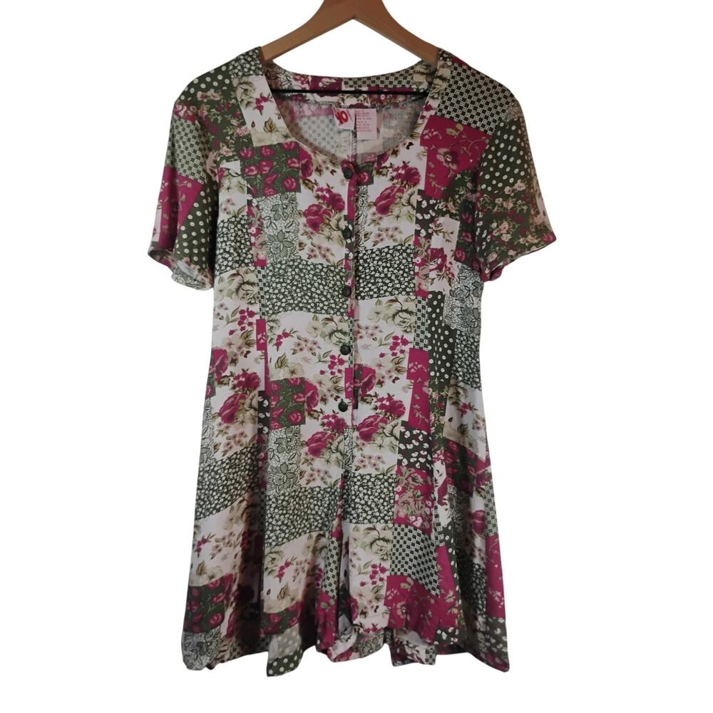 VTG No Boundaries S Floral Patchwork Culottes one piece 90s grunge